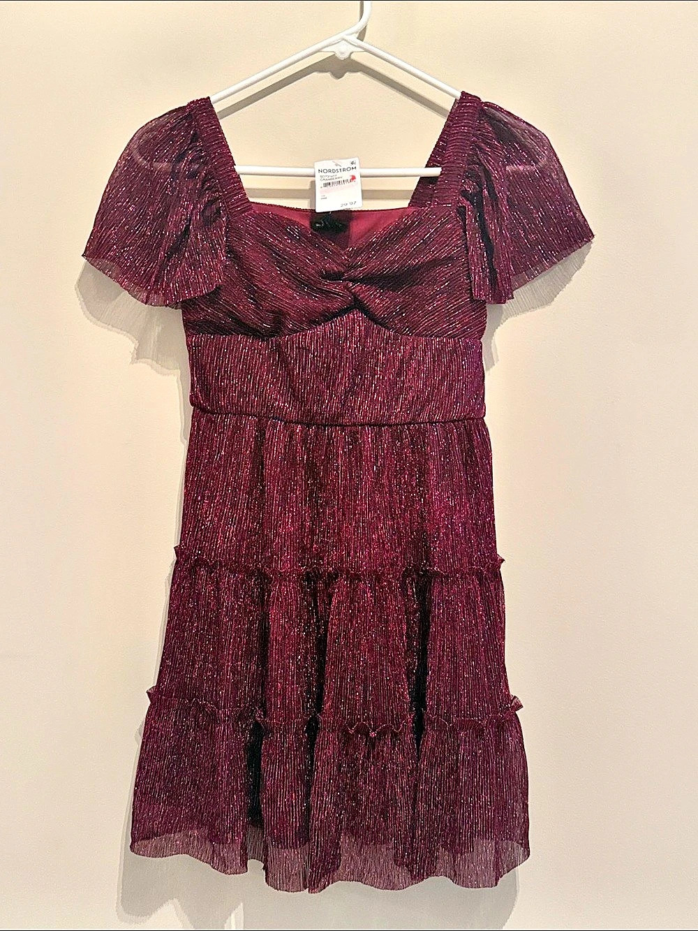 Zunie Kids' Metallic Tiered Plissé Dress Mini Purple Size 10
